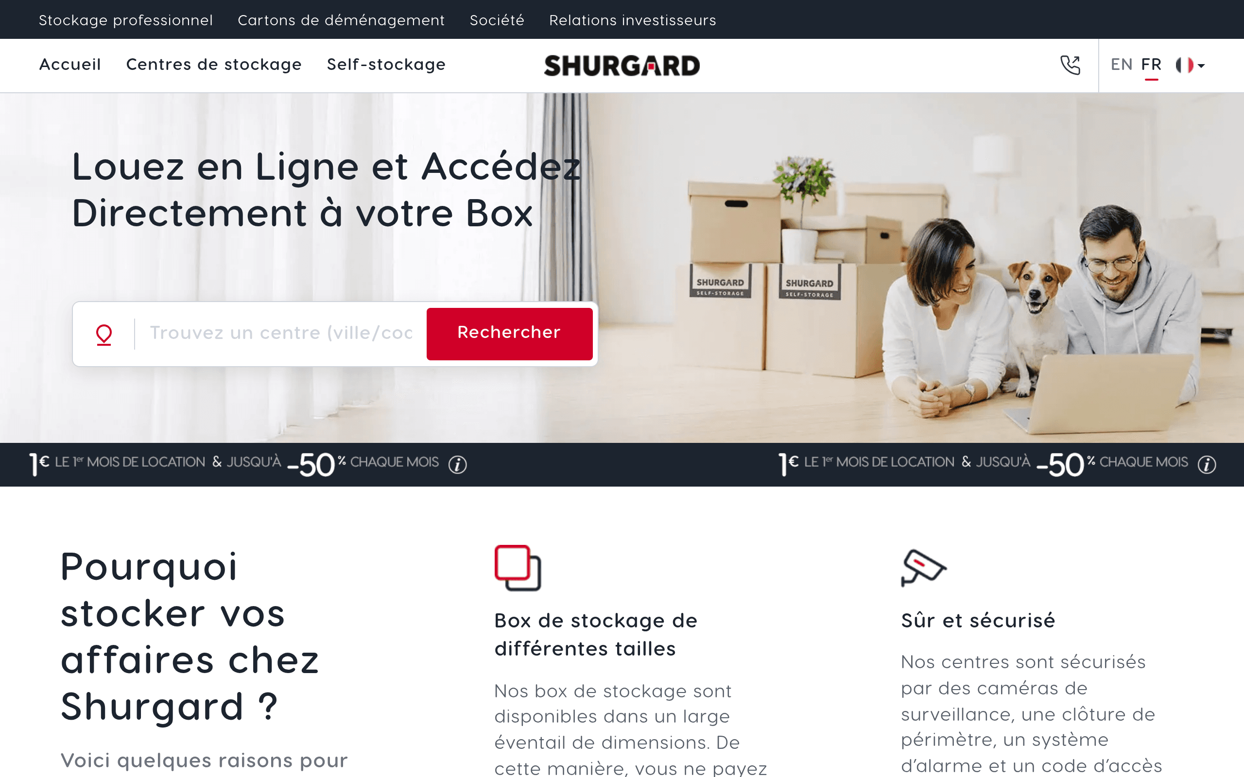 Site web Shurgard - location de box de stockage en France