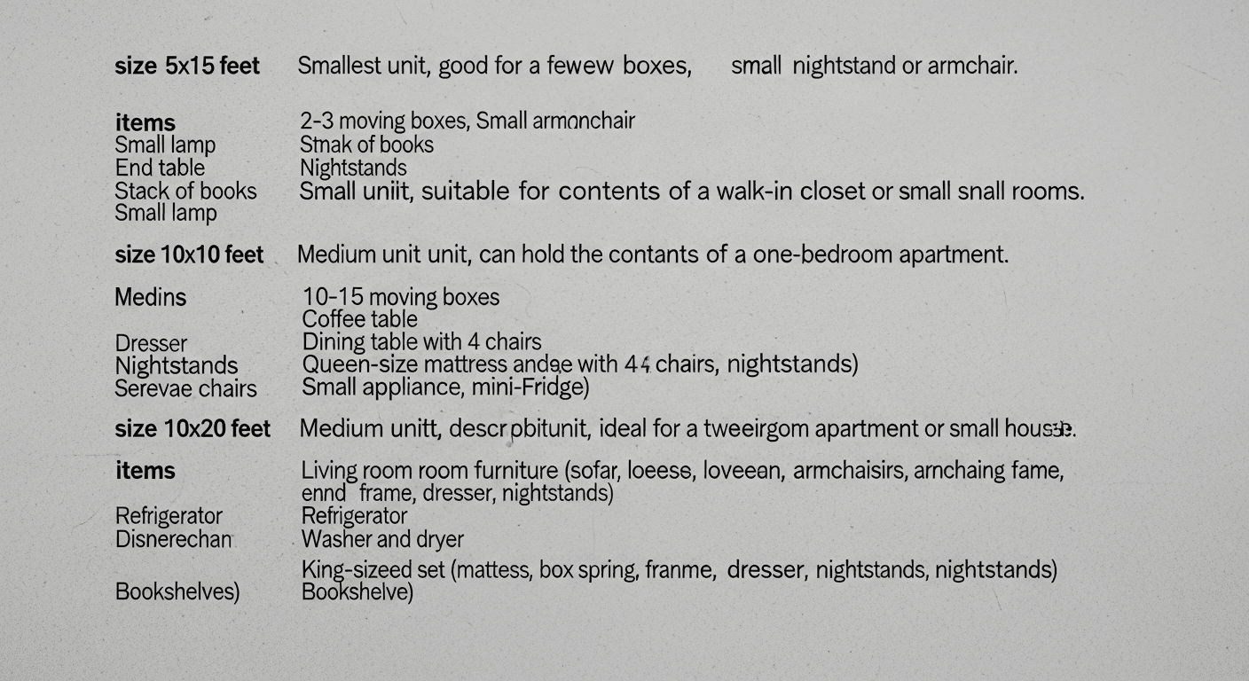 Comparatif de différentes tailles de box de stockage avec matériel rangé