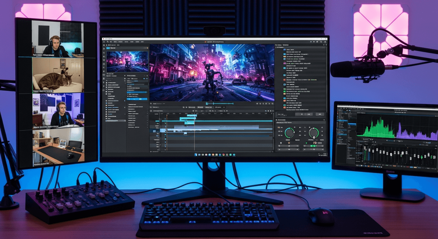 OBS Studio avec une scène de streaming entièrement configurée