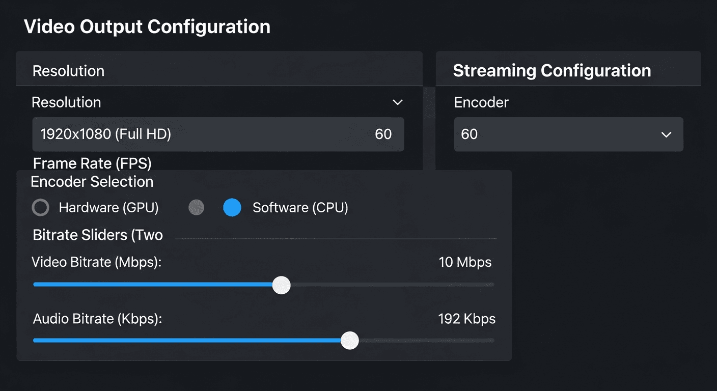 Onglet paramètres de sortie OBS Studio avec configuration NVENC 1080p60