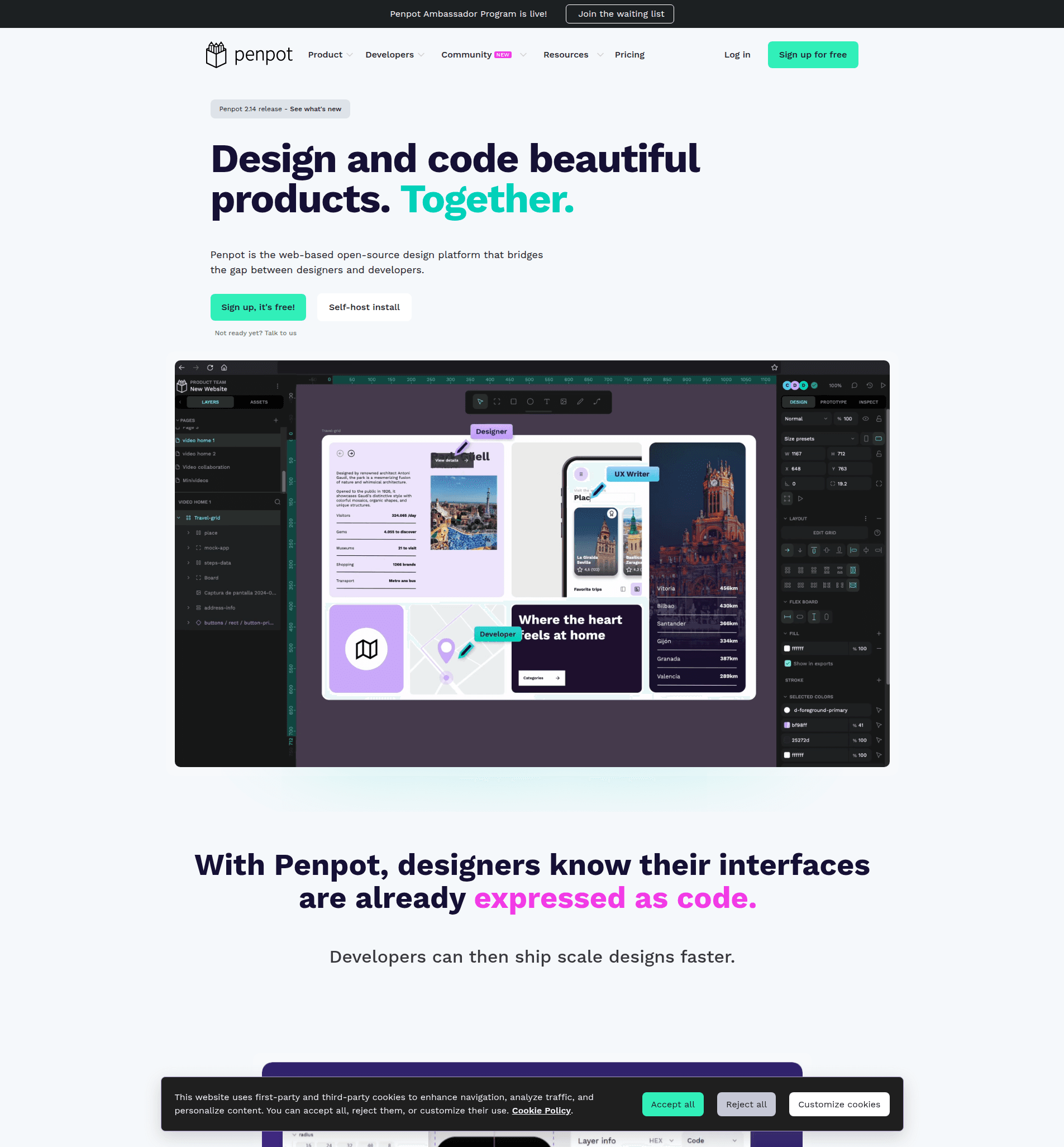 Page d'accueil de Penpot, outil de design open source et gratuit