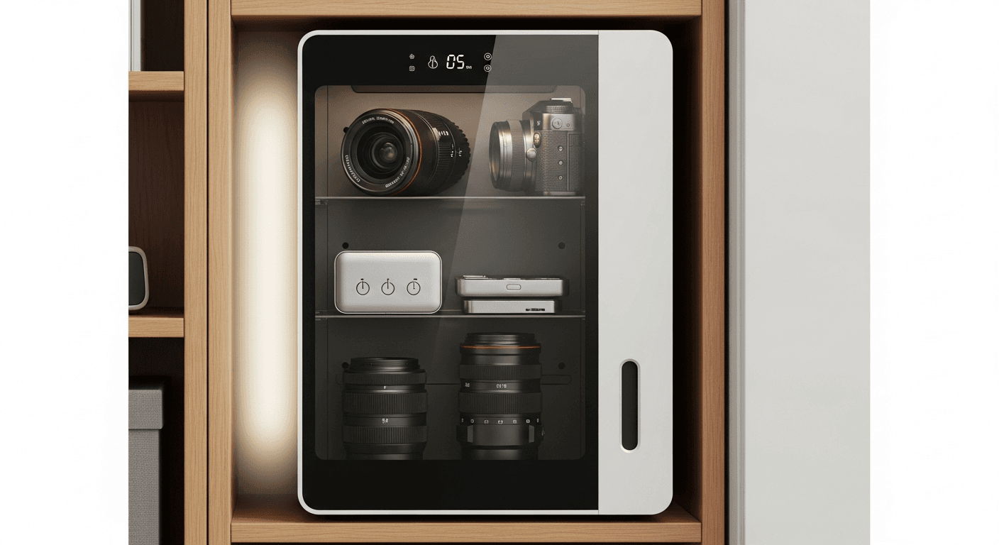 Armoire dessicante pour optiques dans un box de stockage climatisé