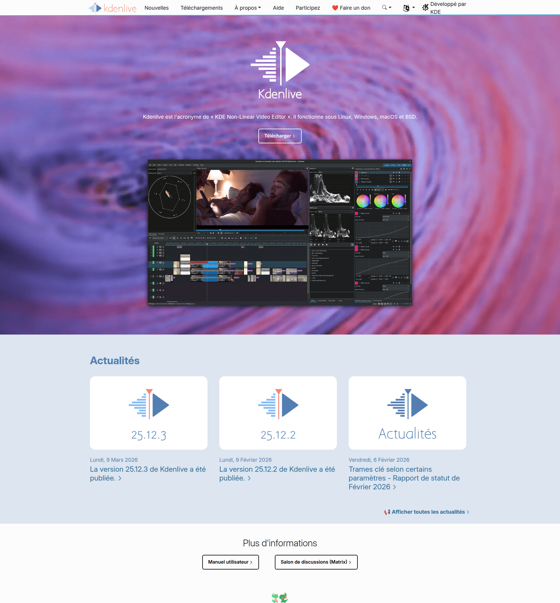 Interface de Kdenlive, logiciel de montage vidéo open source